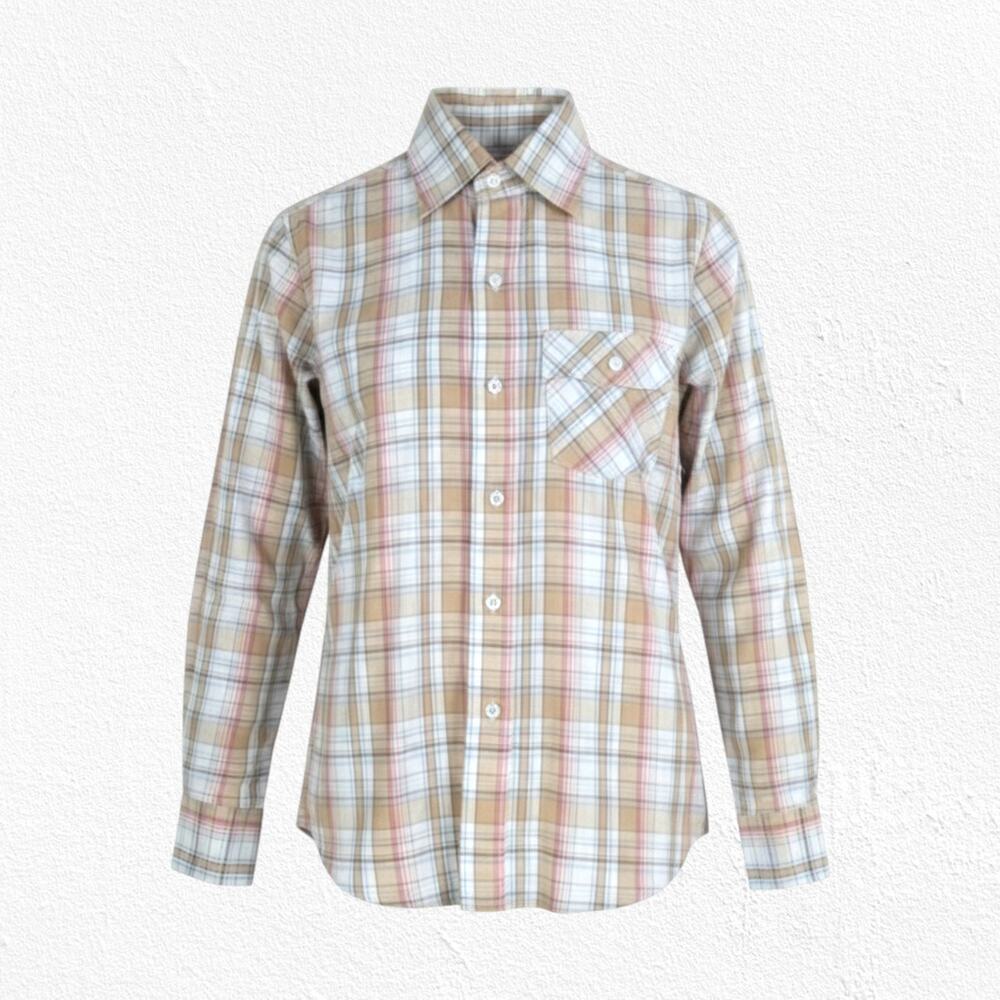 Vintage 70s Levi's Tan Plaid Button Down Shirt Western Casual USA Made Size XS